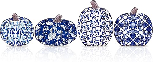 Miniatura 1 de WATINC 4 piezas de decoración de mesa de madera de calabaza de otoño, decoración de bandeja escalonada de Acción de Gracias, juego de bloques de