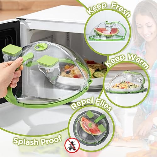 Miniatura 5 de Cubierta para microondas para alimentos, cubierta de salpicaduras de microondas de 10 pulgadas con vaporizador de agua, color verde