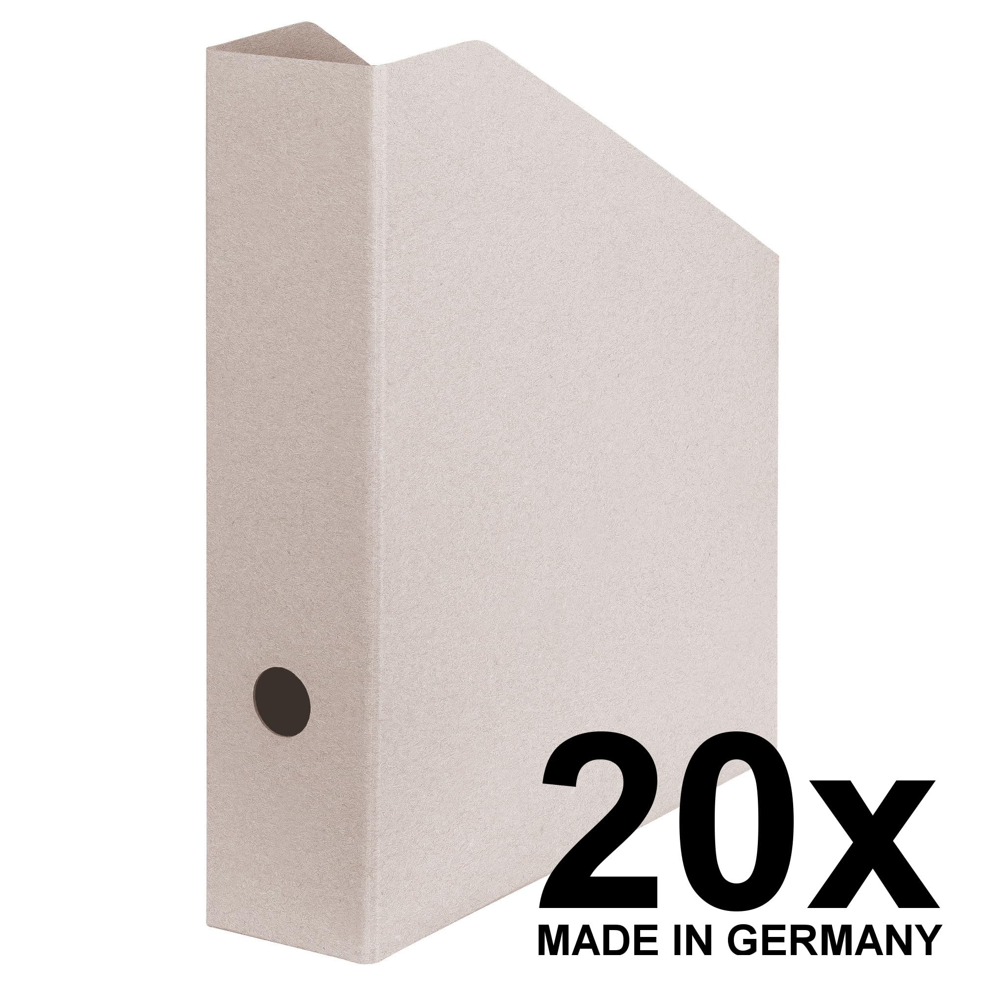 Original Falken 20er Pack Stehsammler Pure Raw. Made in Germany. Grauer Zeitschriftensammler aus unbehandeltem Karton für DIN A4/C4 7,5 cm breit genietet, Öko Stehsammler, Griffloch, FSC