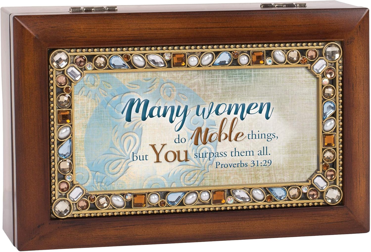 Cottage Garden Many Women Do Noble Things Jeweled Woodgrain Petite Music Box Plays Amazing Grace