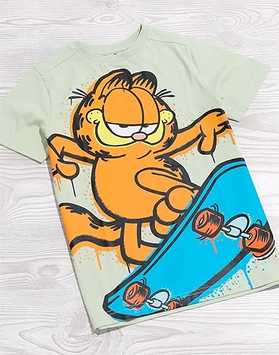 Miniatura 2 de Garfield Camiseta para niños Camiseta de manga corta para niños y niñas, diseño de personajes en color verde pastel