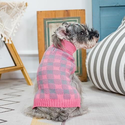 Miniatura 6 de PUPTECK Suéter a cuadros para perro, mascotas, gatos, otoño, invierno, ropa cálida para perros pequeños, medianos y grandes, rosa, SM