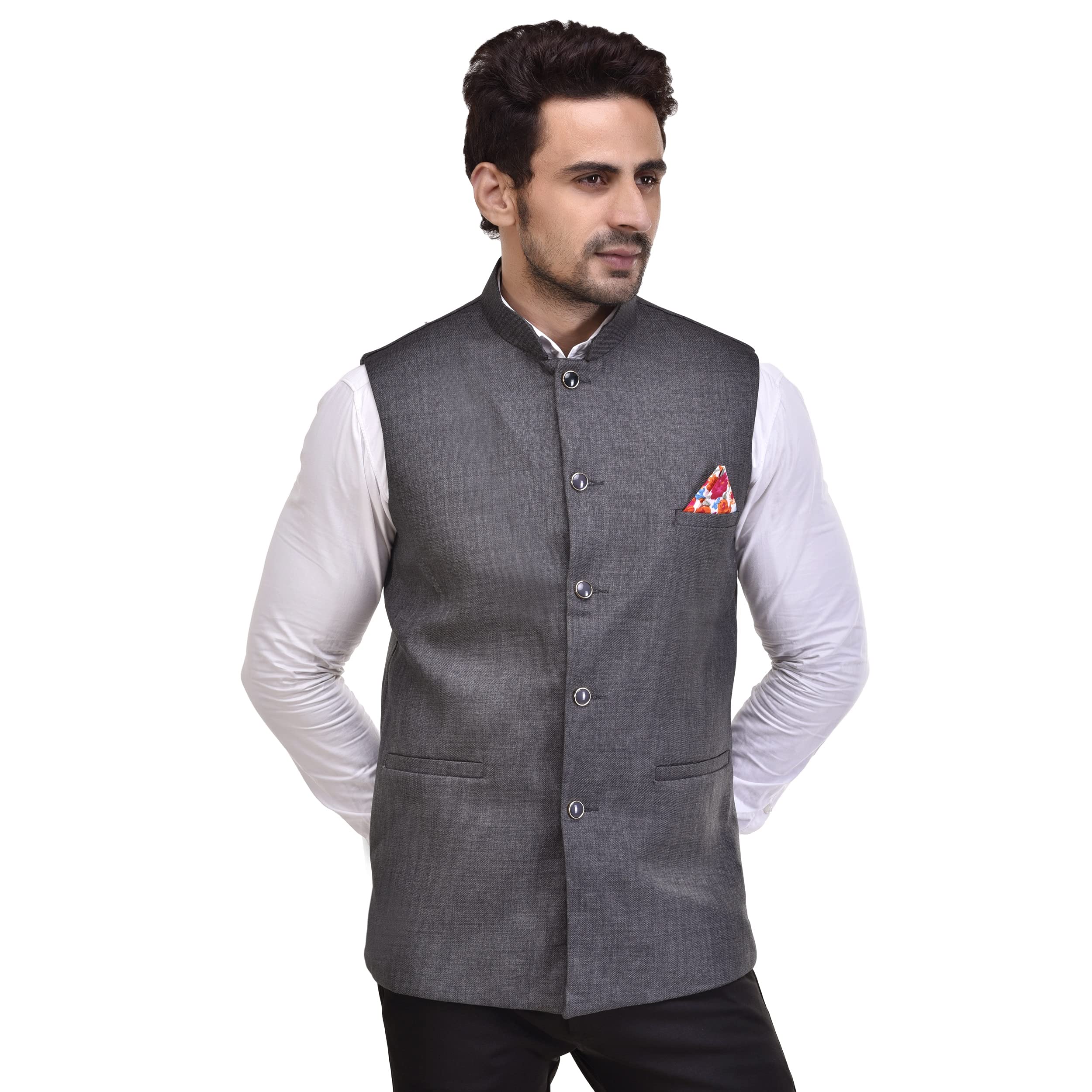 eliq Men's Solid Waistcoat (M-38, GREY)-picture-10
