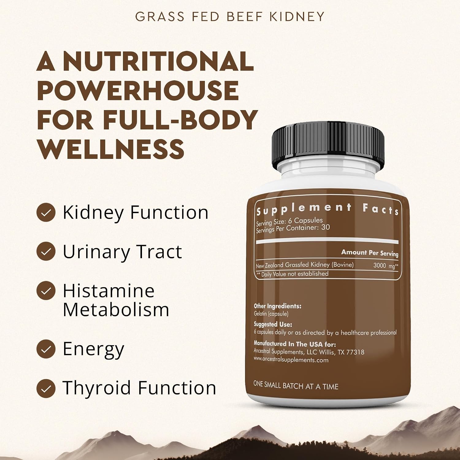 Ancestral Supplements Grass Fed Beef Kidney Supplement, 3000mg, DAO Enzyme Supplement, Kidney Support for Urinary and Histamine Health, Selenium, B12, Non GMO, 180 Capsules 4 Ancestral Supplements Grass Fed Beef Kidney Supplement, 3000mg, DAO Enzyme Supplement, Kidney Support for Urinary and Histamine Health, Selenium, B12, Non GMO, 180 Capsules - Image 2