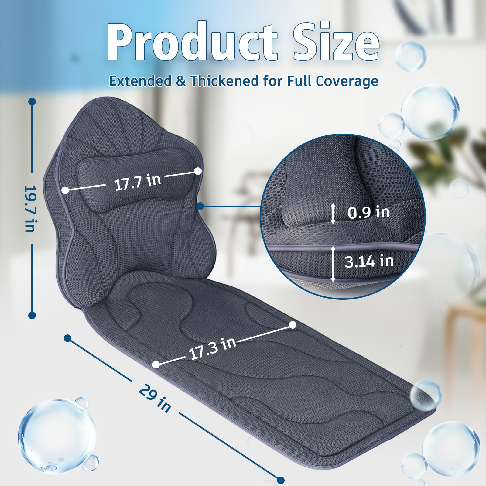 Accesorio Baño Relax Almohada Bañera Cuerpo Completo - Reposacabezas Grueso 12 Ventosas | Spa Relajación Baño Almohada Cuerpo Completo Baño 12 Ventosas Spa
