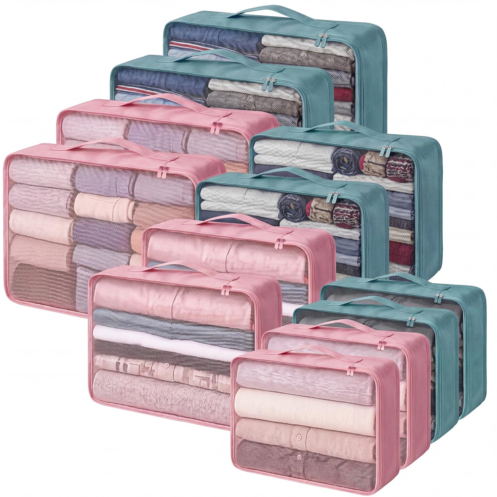Silkfly 12 cubos de embalaje para maleta, bolsas de equipaje de viaje, juego organizador de malla a granel para senderismo, camping, mochilero, accesorios de ropa (colores dulces, XL, L, tamaño M)
