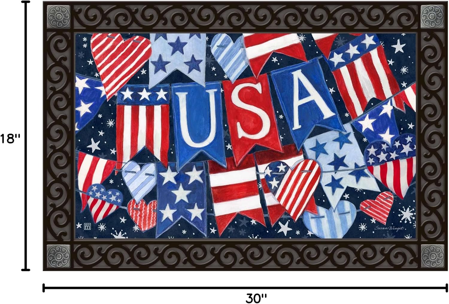 Studio M Love Lives Here - All Weather Interchangeable Doormat Insert - 30x18 Inch Recycled Rubber Backing - USA Banner