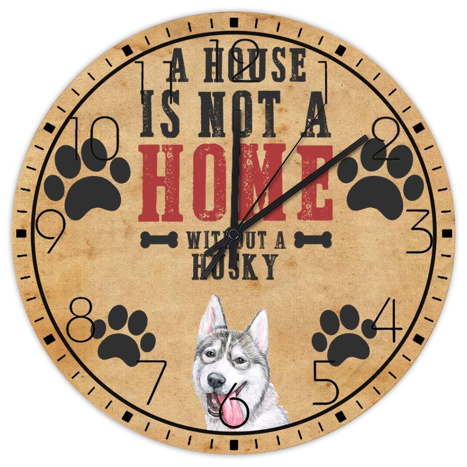 Horloge murale anti tic-tac pour chambre et bureau grande pendule en bois thématique chien