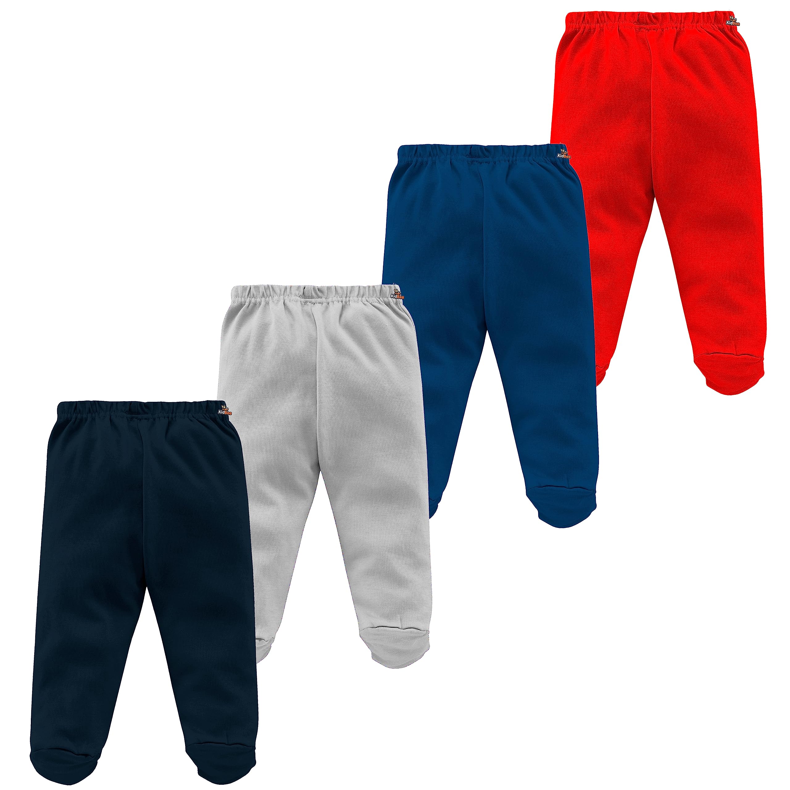 Kidbee Unisex-Baby Cotton Track High Rise Pant Set (4pc) - Booties/Socks Included - 0-3 Months, Regular Fit, Multicolor - Image 2 thumbnail