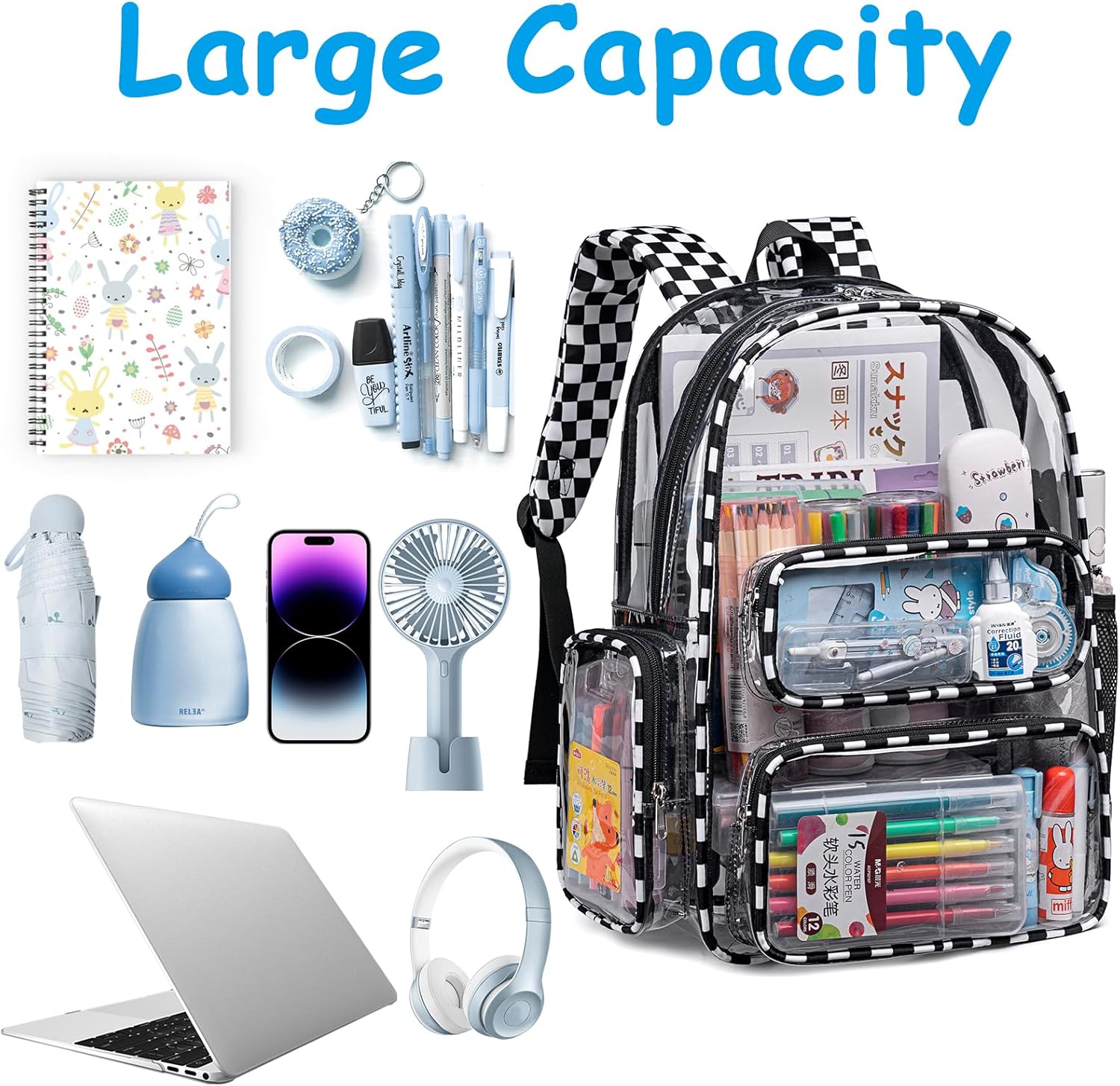 CAMTOP Clear Backpack Heavy Duty Transparent Bag See Through BookBag for Student School Work Festival Sport Travel (Check) - Image 4