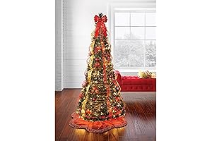 BrylaneHome Pre-Lit 6 ft. Pop-Up Christmas Tree - Red n' Gold