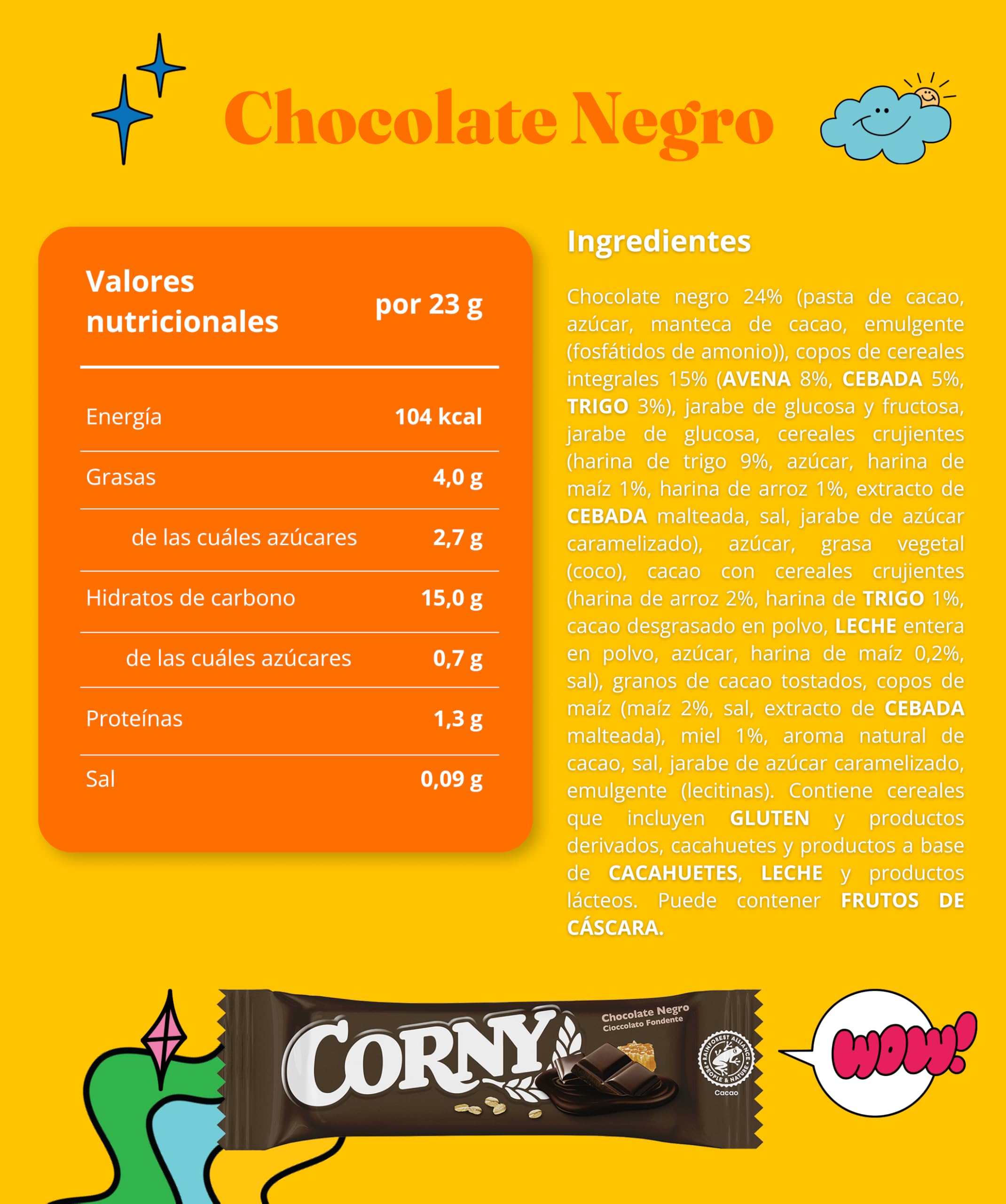 Corny - Barritas de Cereales con Chocolate Negro. 10 estuches con 6 barritas 10x(6x23g)