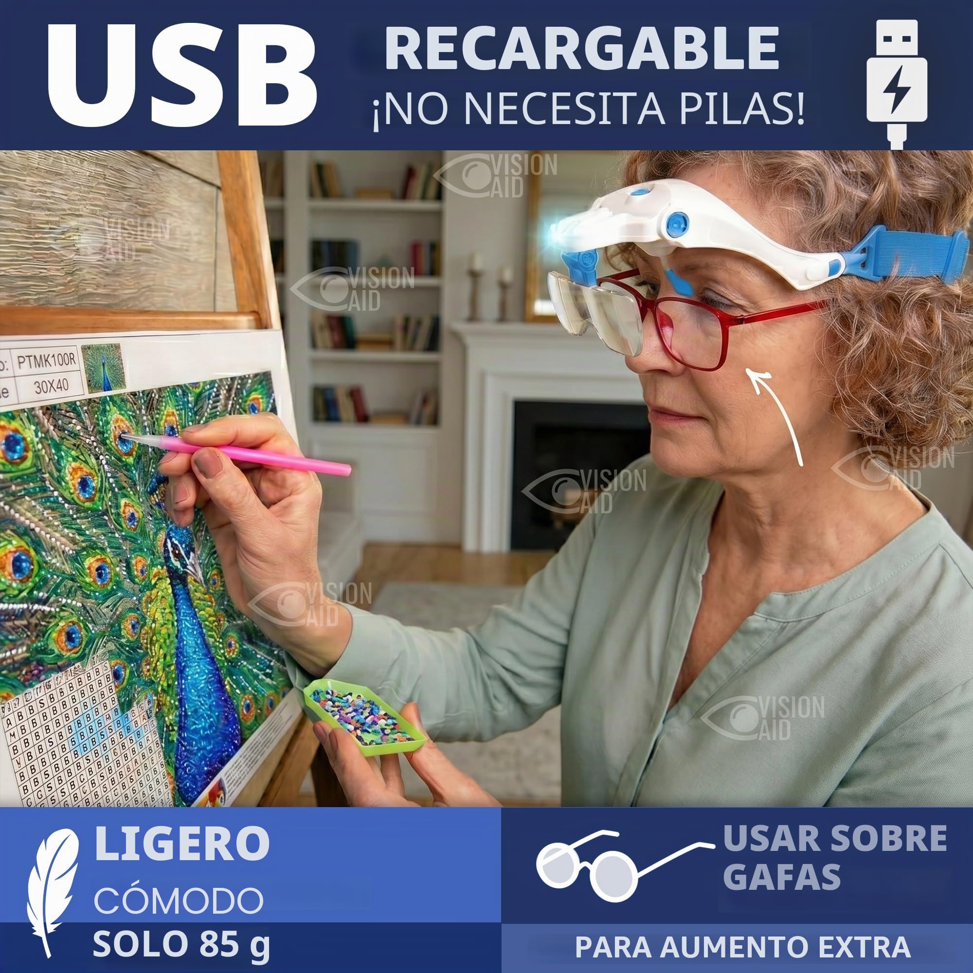 Lupas Expert Edition con luz LED Recargable por USB y Estuche de Almacenamiento Lupa de Cabeza Manos Libres para Pintura de Pasatiempos Trabajo cercano