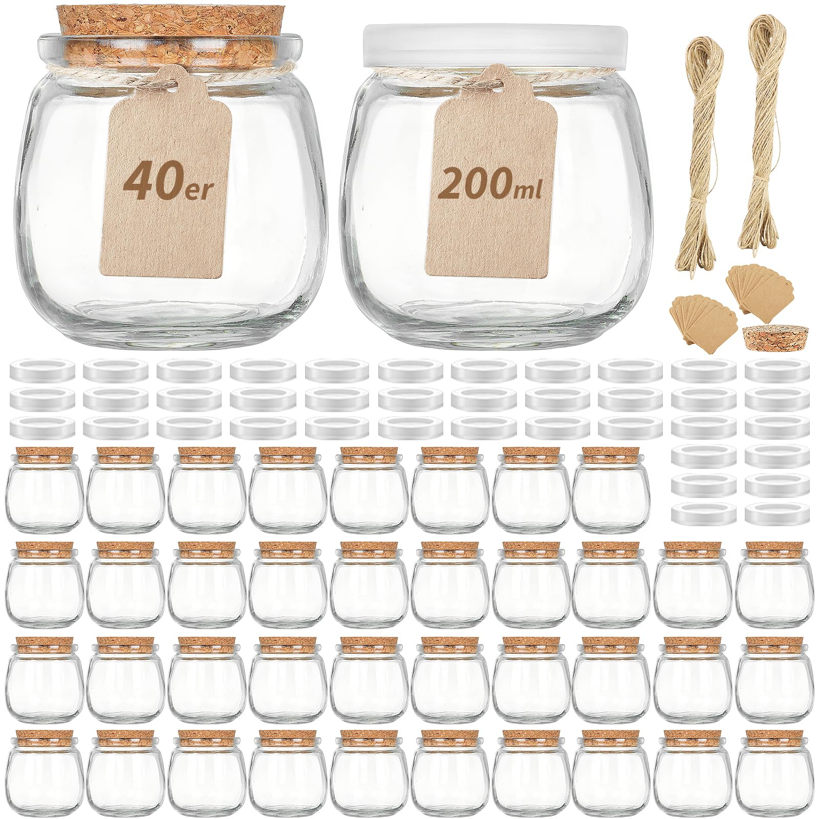 Absovetu 40 Stück Kerzengläser, Marmeladengläser Klein 200 ml, Honiggläser | Kerzenglas, Kleine Gläser mit Deckel, Kleine Marmeladengläser, Dessertgläser mit Deckel, Gläser für Kerzen, Weihnachten