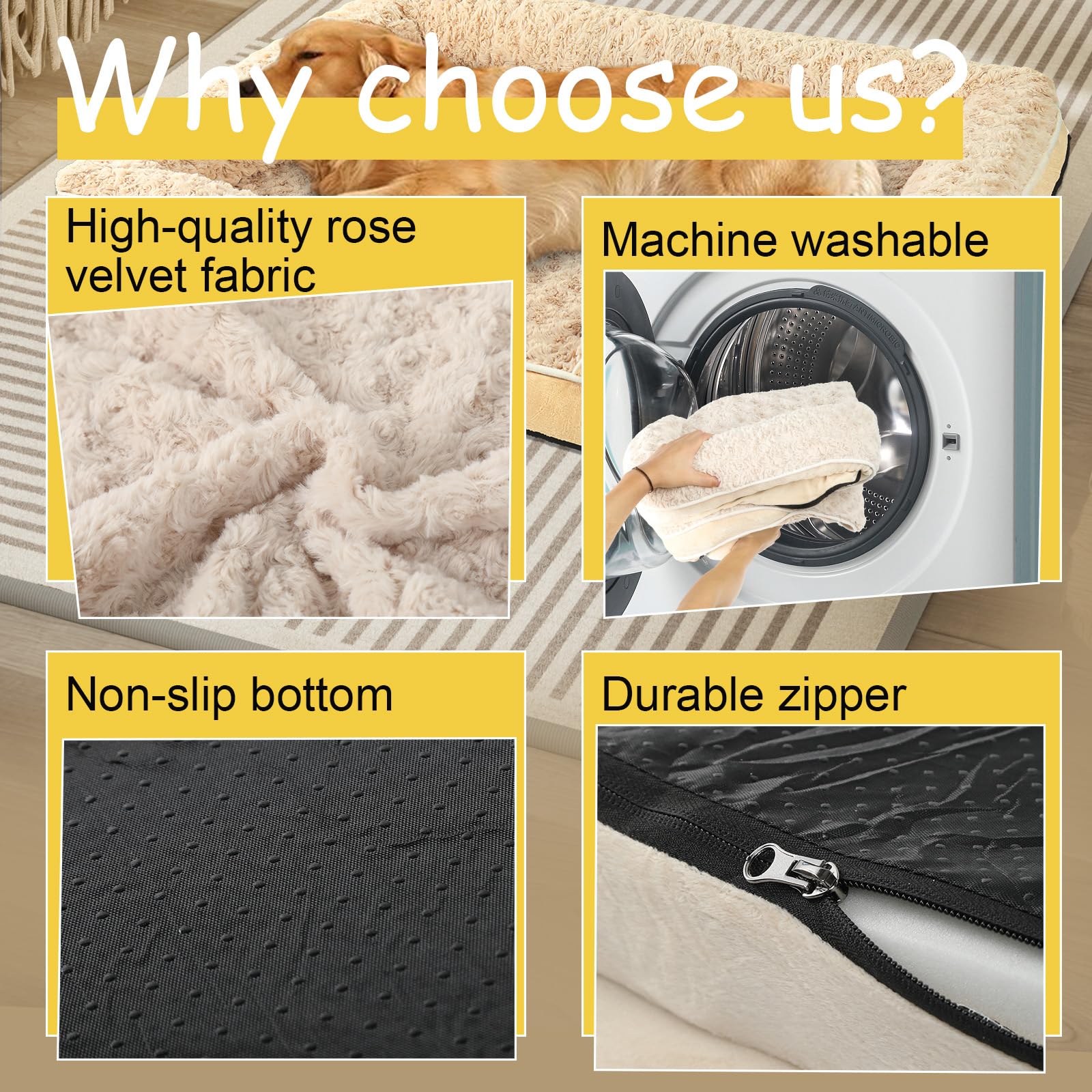 Camas ortopédicas para perros grandes y medianos, cama impermeable para perros medianos con funda extraíble, cama grande de espuma viscoelástica lavable, cama impermeable para perros, camas para