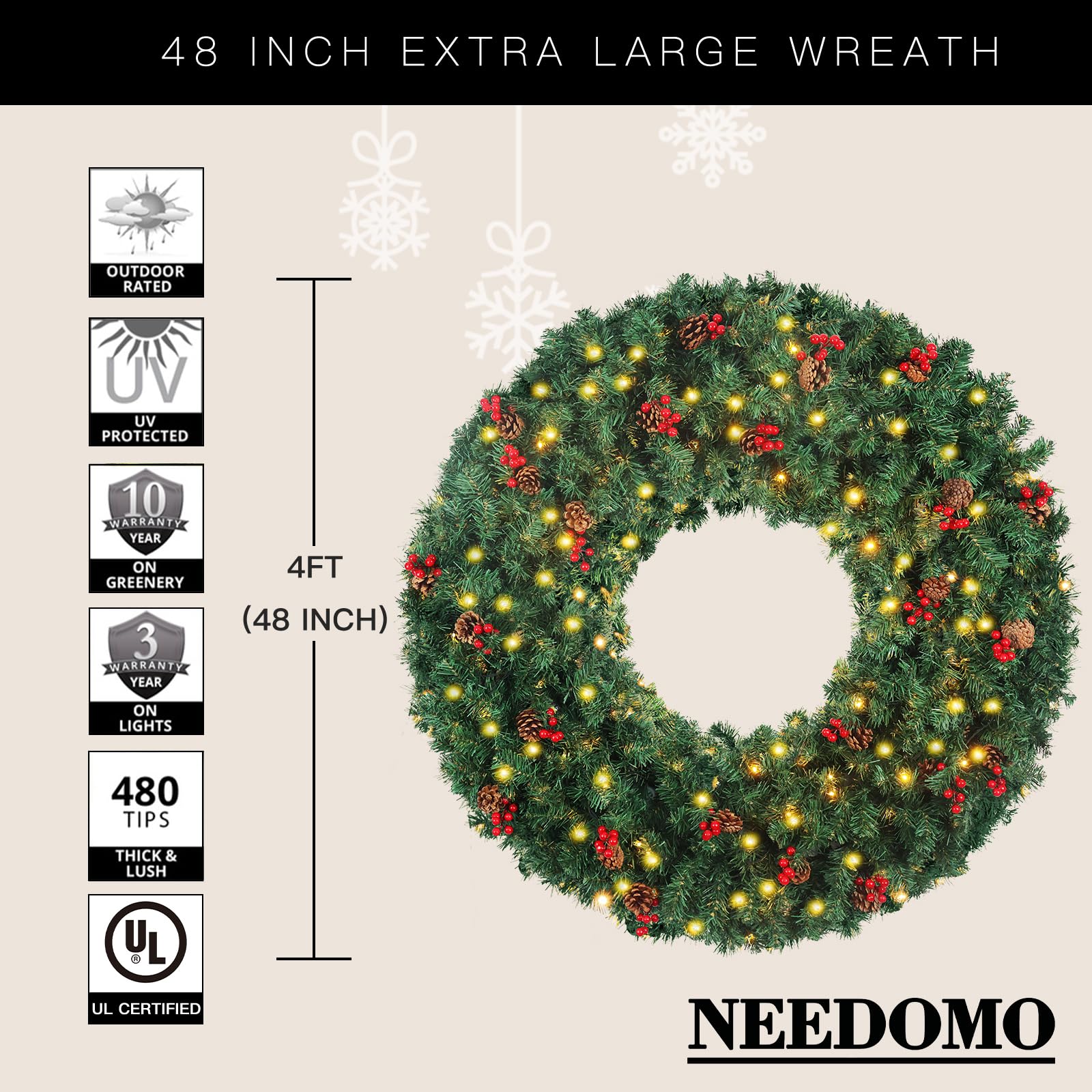 ✳︎ベル付き✳︎christmas wreathe④ JOVUR Artificial LED Christmas Wreath (18