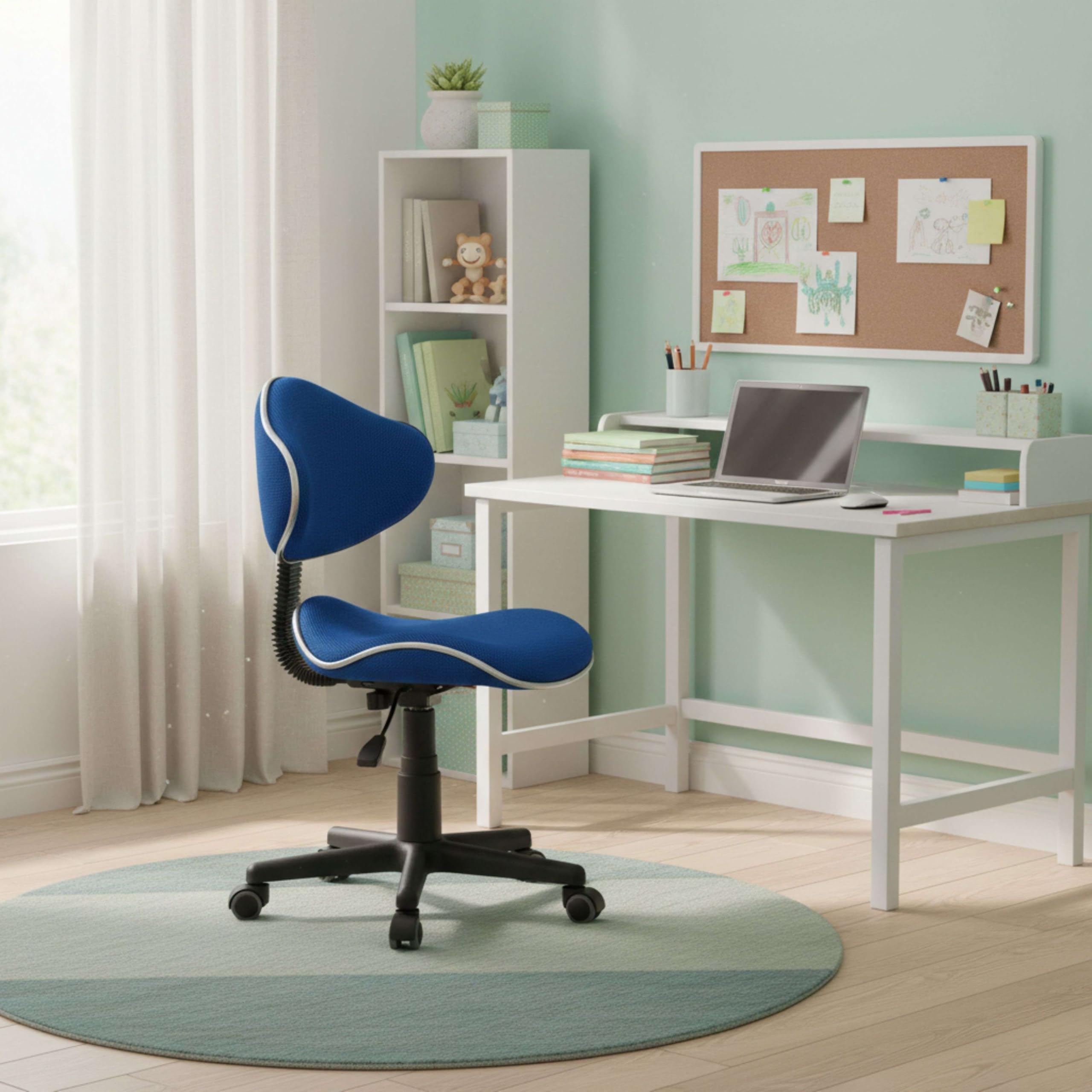 Miroytengo Silla de Escritorio para niños, Silla de Estudio Juvenil, Tejido Transpirable, Bambola Azul 53x82-94x53 cm