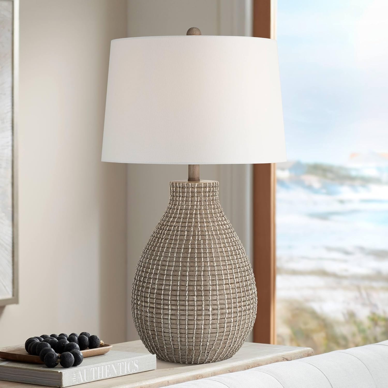 360 Lighting Adelyn 28" High Natural Beige Gourd Table Lamp with Dimmer