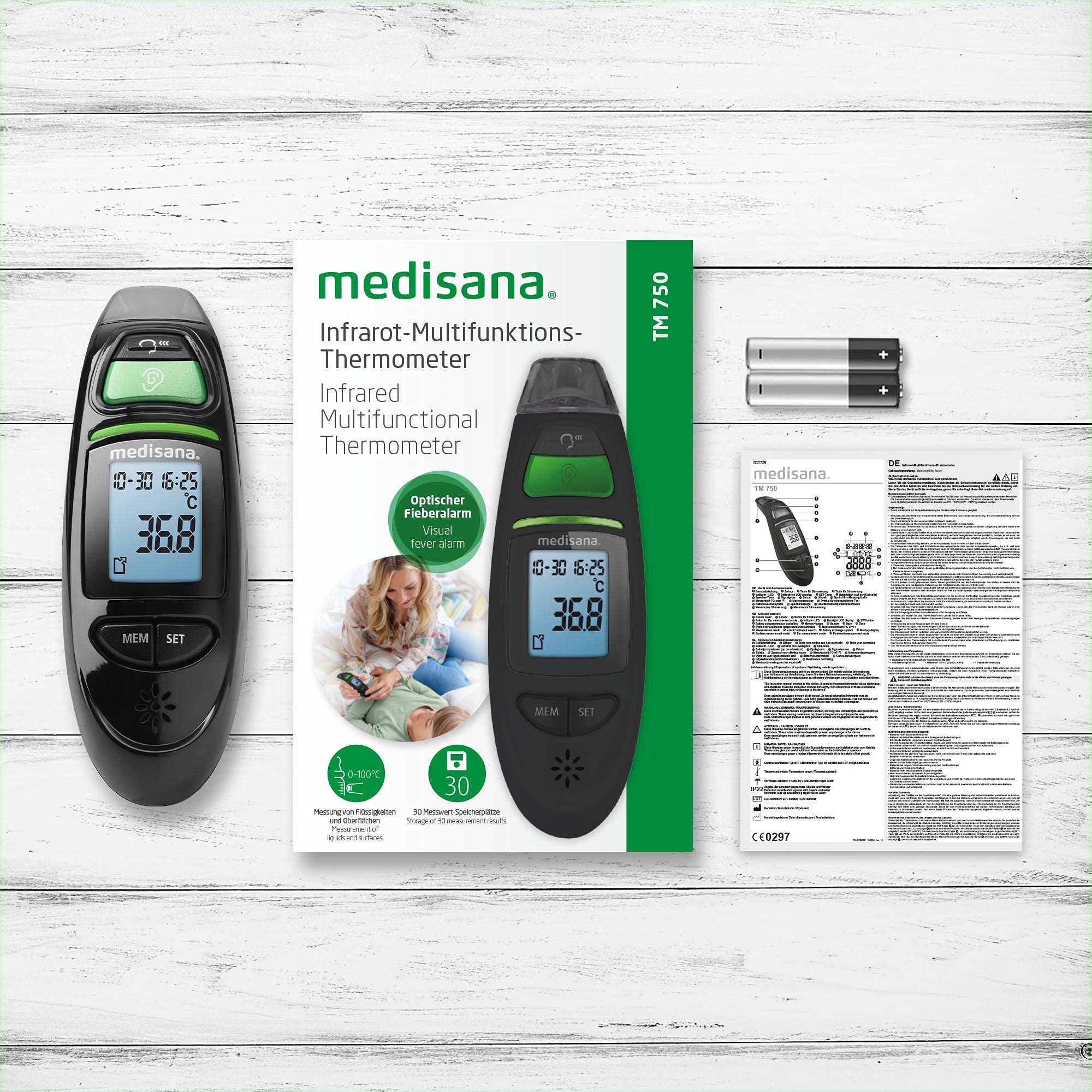 medisana TM 750 negro termómetro clínico digital 6 en 1 termómetro de oído para bebés, niños y adultos, termómetro de frente con alarma visual de fiebre y función de memoria