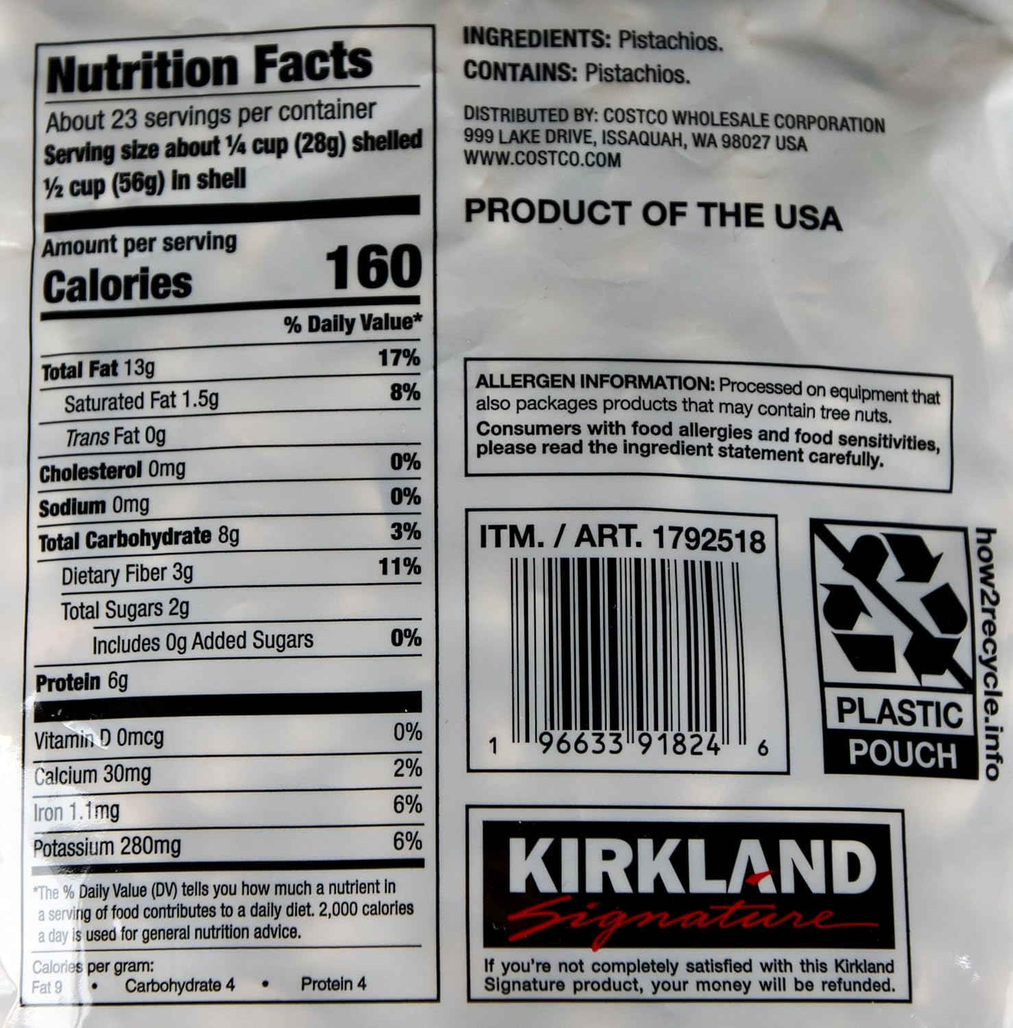 Kirkland Signature Roasted Unsalted US Extra #1 In-Shell Pistachios, 48 Ounce
