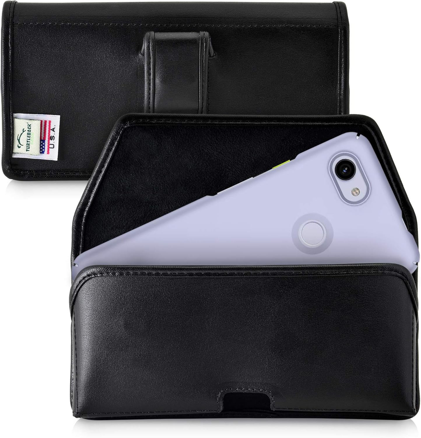 Turtleback Holster Designed for Google Pixel 3A (2019) Belt Case Black Leather Pouch with Executive Belt Clip, Horizontal
