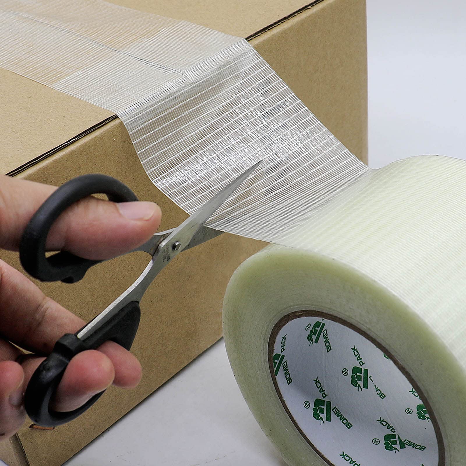 BOMEI PACK Ruban de cerclage de filament, Rouleau Adhésif Adhésifs en Fibre de Verre Renforcé Transparent 75 mm x 50 m