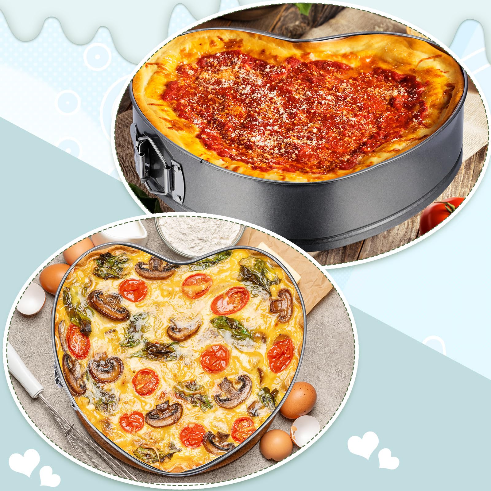 6 moldes para pasteles con forma de corazón, 6 moldes para tartas de queso, diversos tamaños, antiadherentes, juego de sartenes profundas a prueba de fugas para cumpleaños, familia, parejas, 7