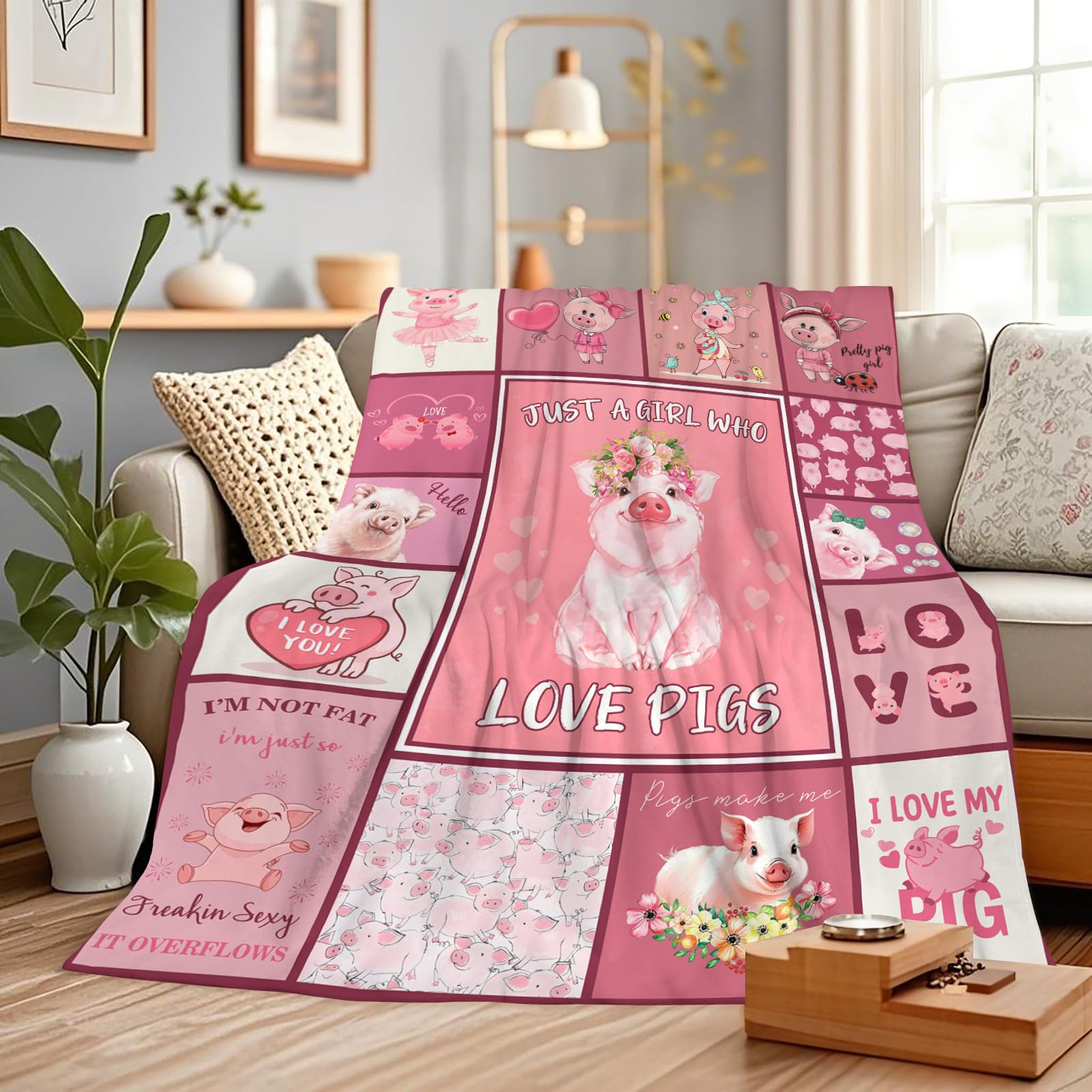 Gelasgo Pink Pig Throw Blanket Ultra Soft Flannel Blanket - Image 2