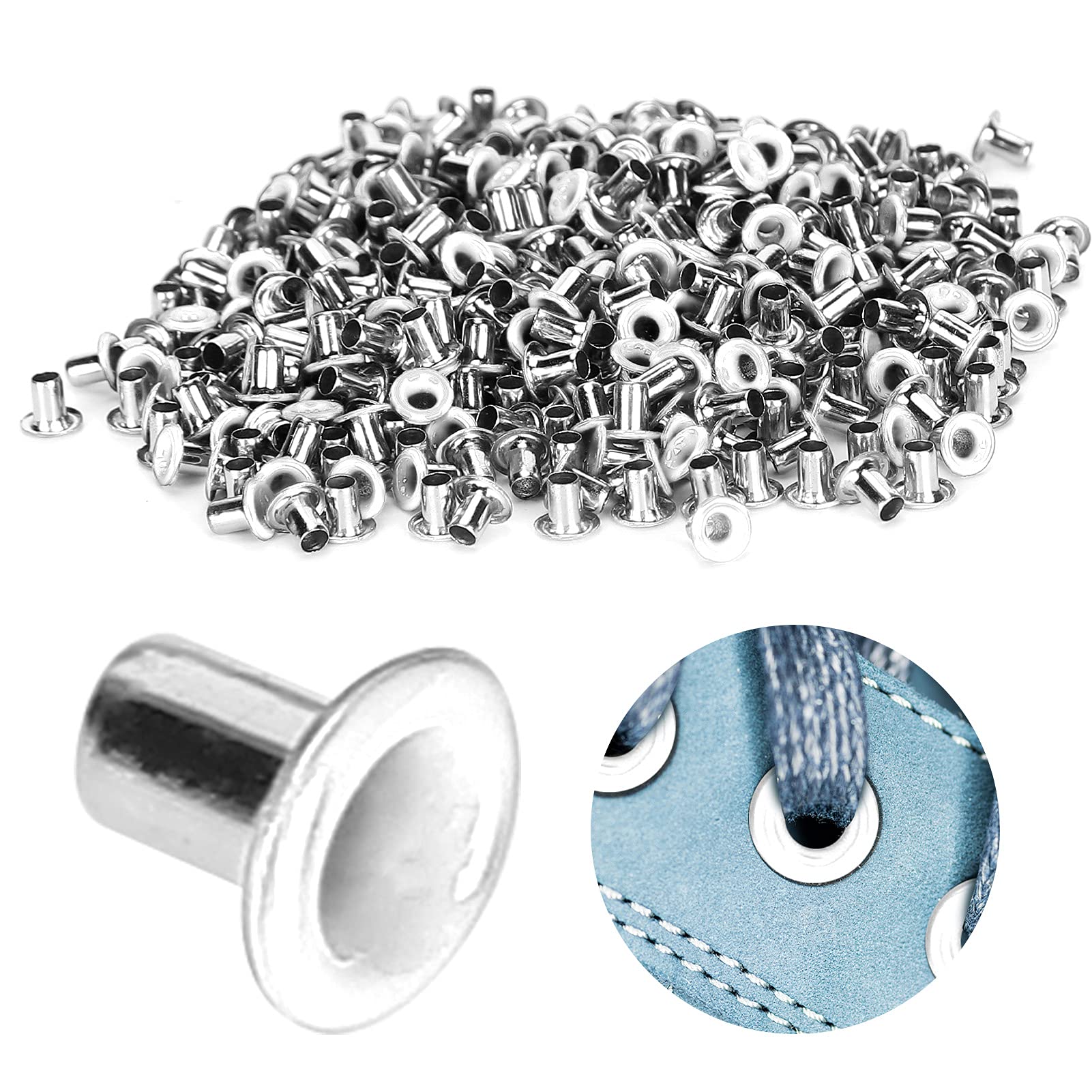 Kit Occhielli in Ottone, 500 Pezzi, 2 mm Foro Interno, Occhielli Metallici Rotondi per Vestiti, Scarpe, Borse in Pelle, Artigianato