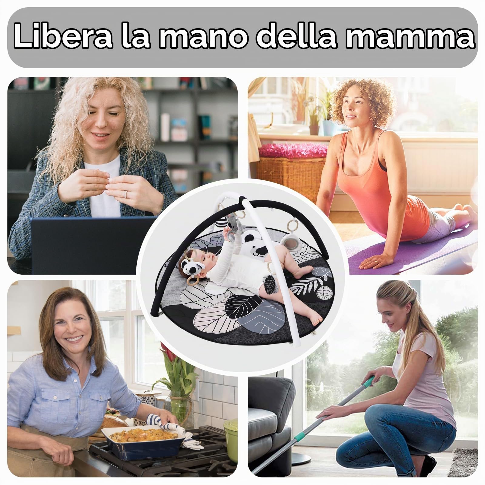 4 IN 1 Palestrina Neonato con 5 Giocattoli Interattivo,Palestrina Bambini Tummy Time,Archi Regolabili,Antiscivolo Addensato