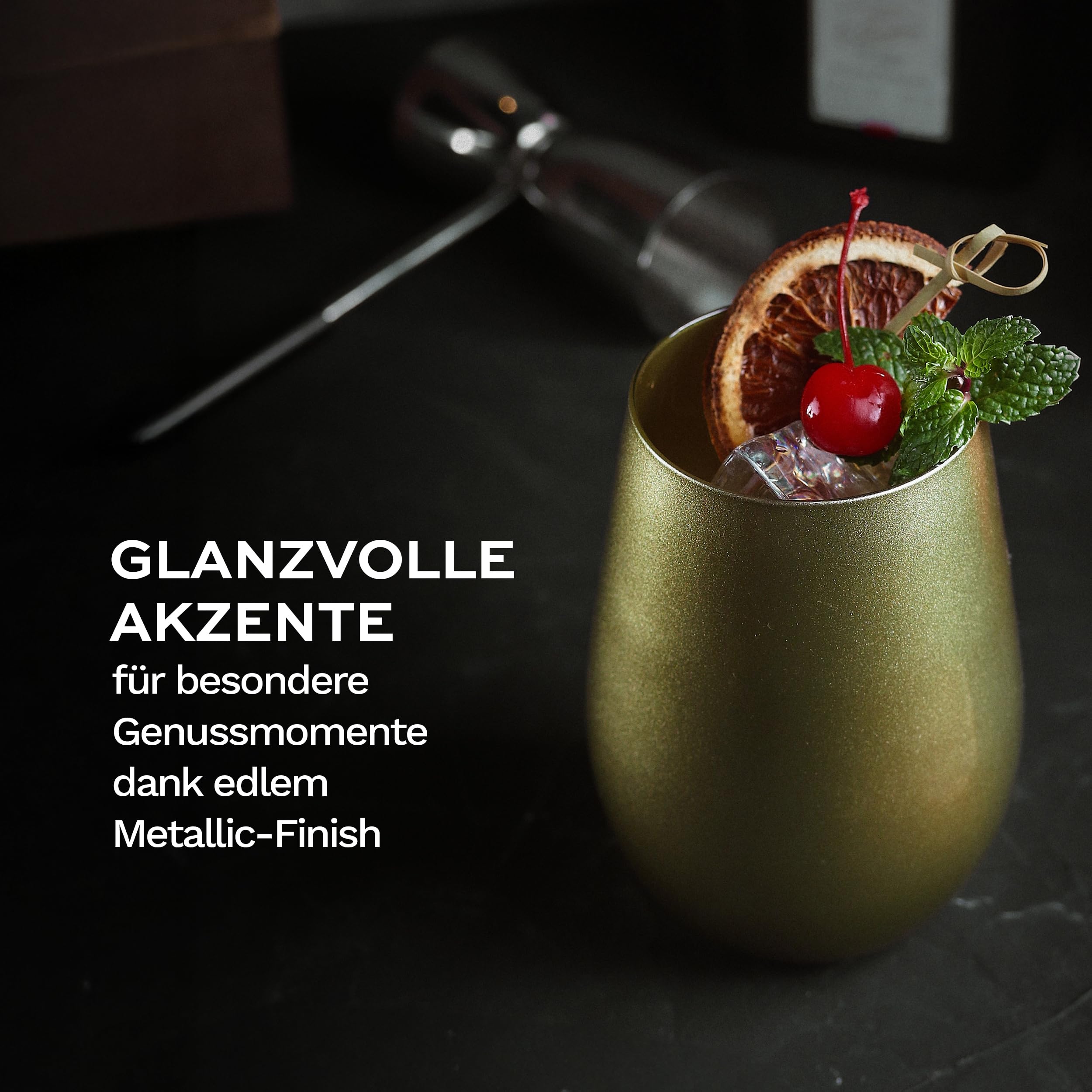Stölzle Lausitz Elements Metallic Wassergläser Gold 465 ml, 6er-Set | Goldfarbene Wasser-, Saft- und Allroundgläser für Cocktails und Getränke, aus Kristallglas, stoßfest & spülmaschinengeeignet