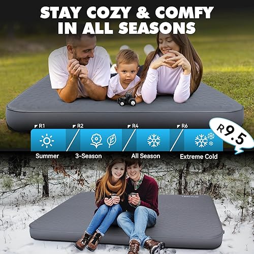 Miniatura 7 de Hikenture Colchoneta de dormir autoinflable de 4 pulgadas de grosor, colchón de espuma y aire para campamento, tapete de dormir aislado de valor R