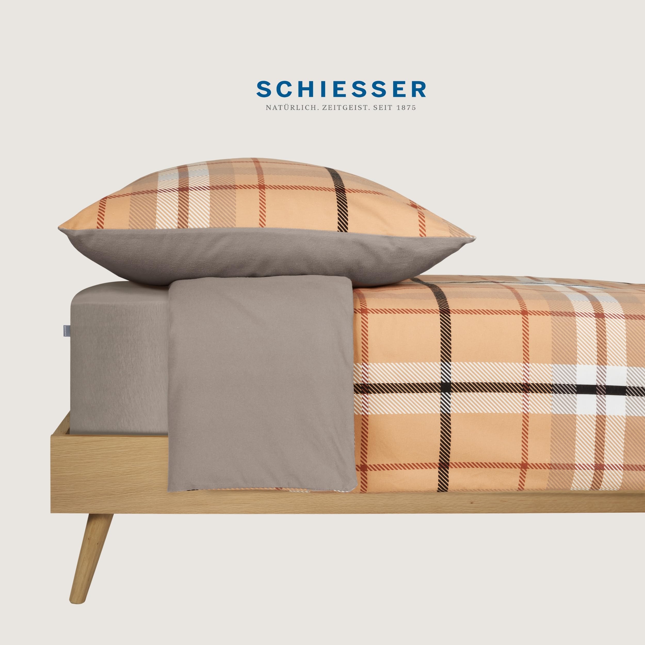 Schiesser Bettwäscheset Lenni - Feinbiber - 2-teilig - 135 x 200 cm - Sand