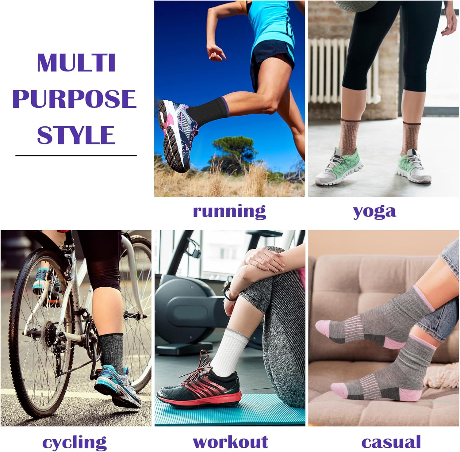 Gonii Women Socks Hiking Running Thick Cushion Athletic Crew Socks 5-Pair - Image 6