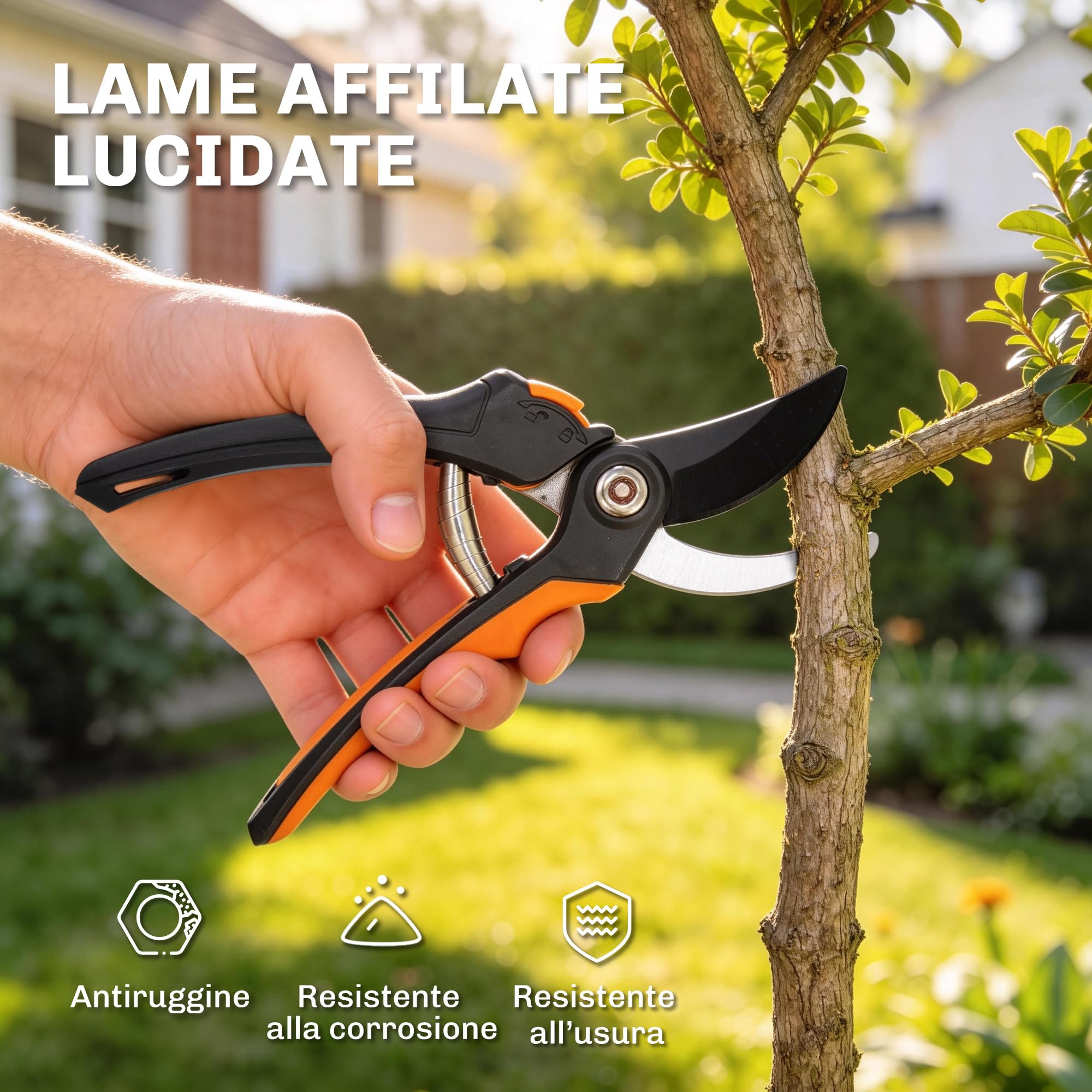 Outsunny Set Attrezzi da Giardinaggio 2 Pezzi con Troncarami e Cesoie per Siepi da 69.5 cm, Forbici da Potatura con Impugnatura Morbida e Blocco di Sicurezza, Leggero e Compatto, Arancione