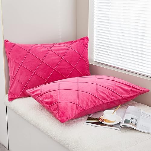 Miniatura 8 de JAUXIO Paquete de 2 fundas de almohada plisadas de terciopelo cristalino con diamantes para decoración del hogar con cierre de cremallera oculto