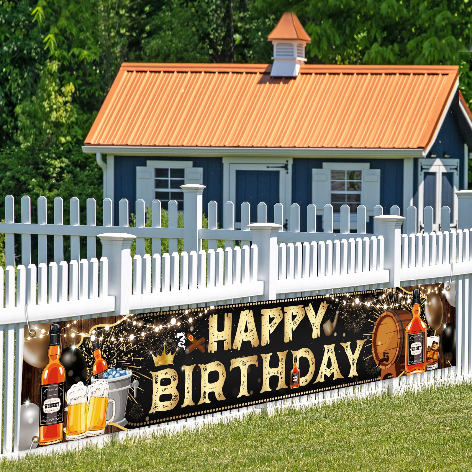 Decoraciones de fiesta de cumpleaños de whisky para hombres, póster grande de oro negro envejecido a la perfección, suministros de fiesta, cartel de feliz cumpleaños con temática de whisky y cerveza