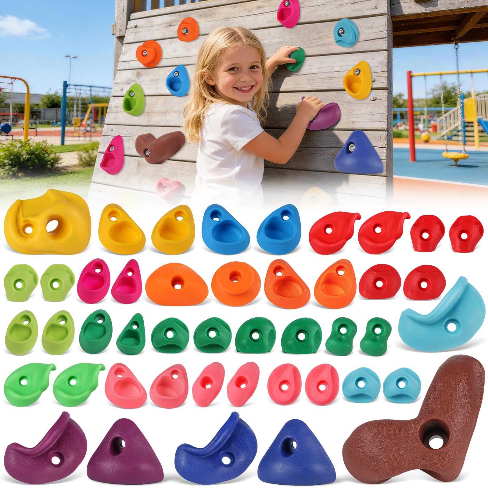 45 PCS Rock Climbing Wall for Kids,Rock Wall Climbing Holds,Adults Climbing Wall Grip Kits Holds Up to 230 lbs for Outdoor Indoor Home Playground Climbing Holds