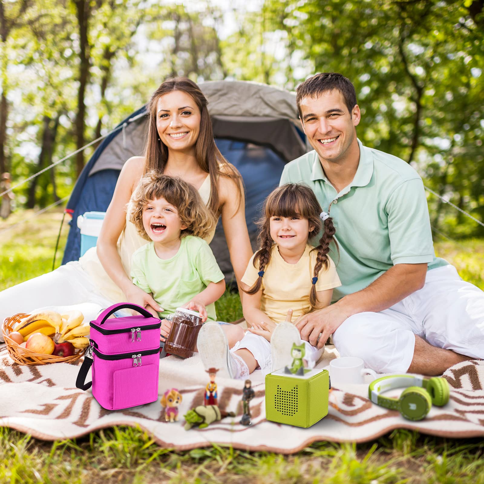 DDgro Tonies Figures Storage Bag for Toniebox Starter Set, Home and Outdoor Travel Carrying Case Organizer for Figurine Characters, Audio Player Box, Charger & Headphone, Bag Only (Small, Purple)