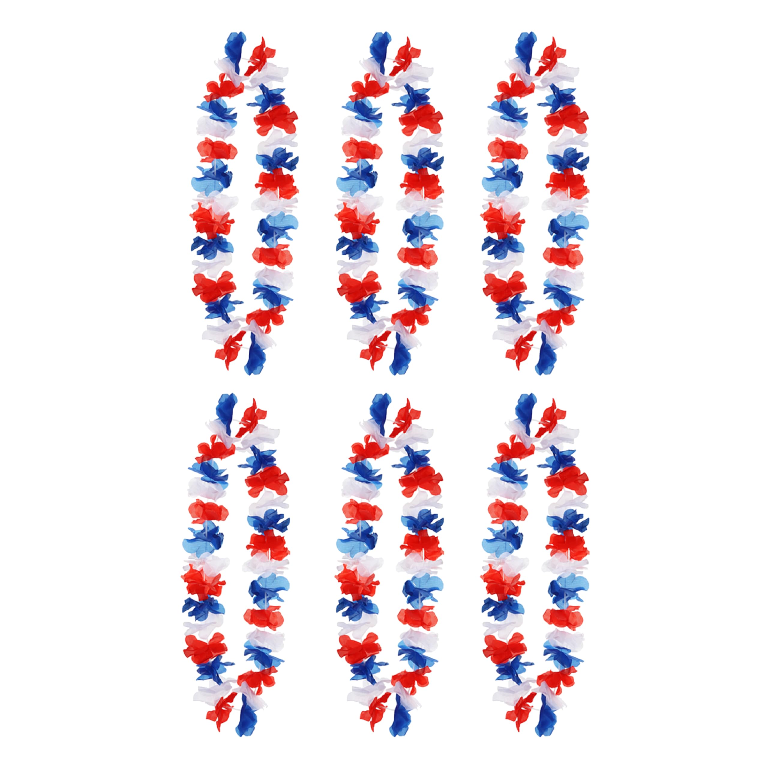 VE Day Union Jack Lei - Pack of 6 - Red, White & Blue Hawaiian Flower Lei Necklace - Perfect for the King's Coronation, British Themed Parties & Fancy Dress Events