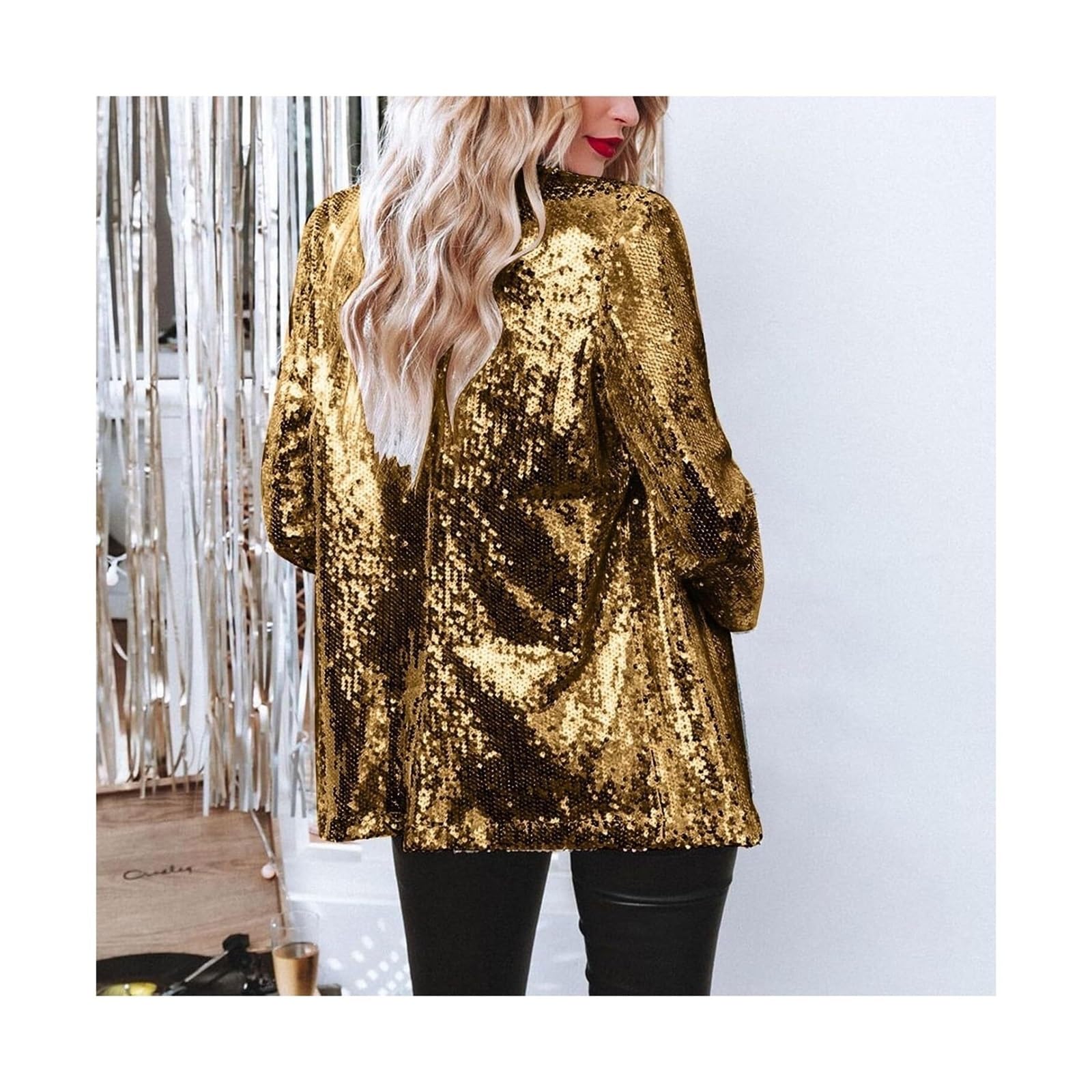 Cekinowa kurtka damska Brokat Jacket Karnawał Cekin Jacket Bolero Świąteczna Retro Długi rękaw Bomber Jacket Noworoczny Strój Rave Coat Casual Modna Impreza Otwarta Kurtka Kardigan