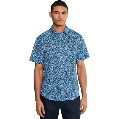 UNTUCKit Short Sleeve Zamora Performance Printed Shirt navy