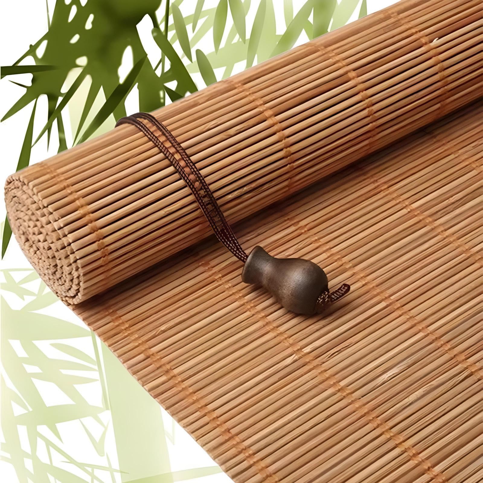 Eiauiuo Retro Bamboo Roller Blinds For Windows & Doors, Natural Wood Roman Blinds, UV Protection & Privacy Screen, Side Pull Bamboo Window Blinds For Garden, Terrace & Courtyard(Width 100cm,High 120cm