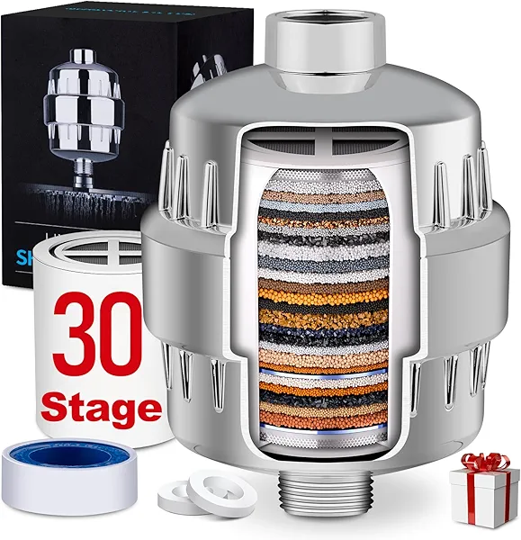 AISMIHO 30 Stage Shower Filter, Shower Filter for Hard Water - High Output Shower Water Filter to Remove Chlorine Fluoride Heavy Metals, Improves the Condition of Your Skin, Hair and Nails