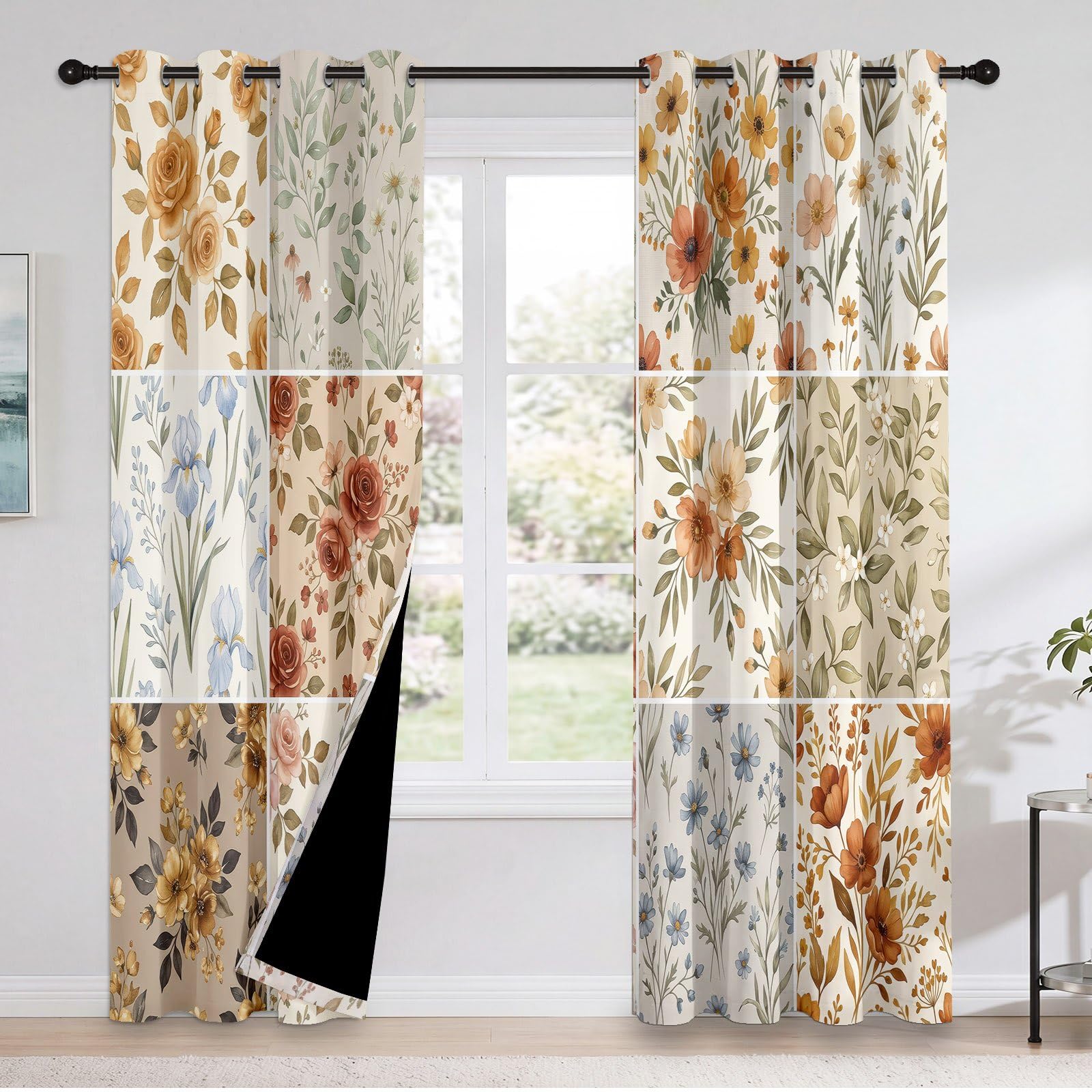 Tenda oscurante floreale vintage beige marrone – Tende termiche rosa margherite foglie rami e foglie, tende camera da letto, soggiorno, finestra, set di 2 tende e tendaggi occhielli, 150 x 280 cm