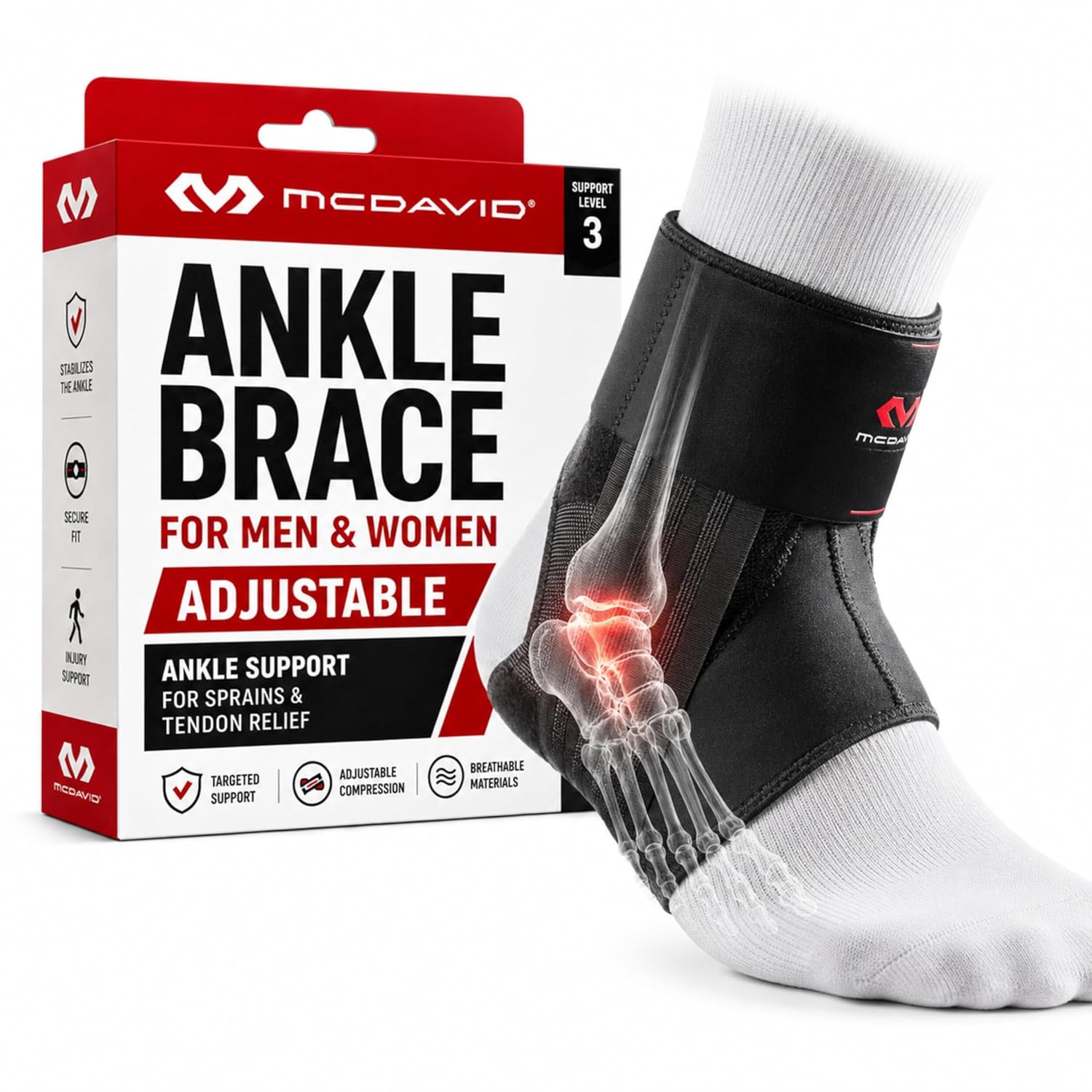 McDavid Ankle Brace, Low Profile Lace-Free Phantom Ankle Braces for Men Basketball and more. Lightweight Design, Advanced Strapping & Flex-Support