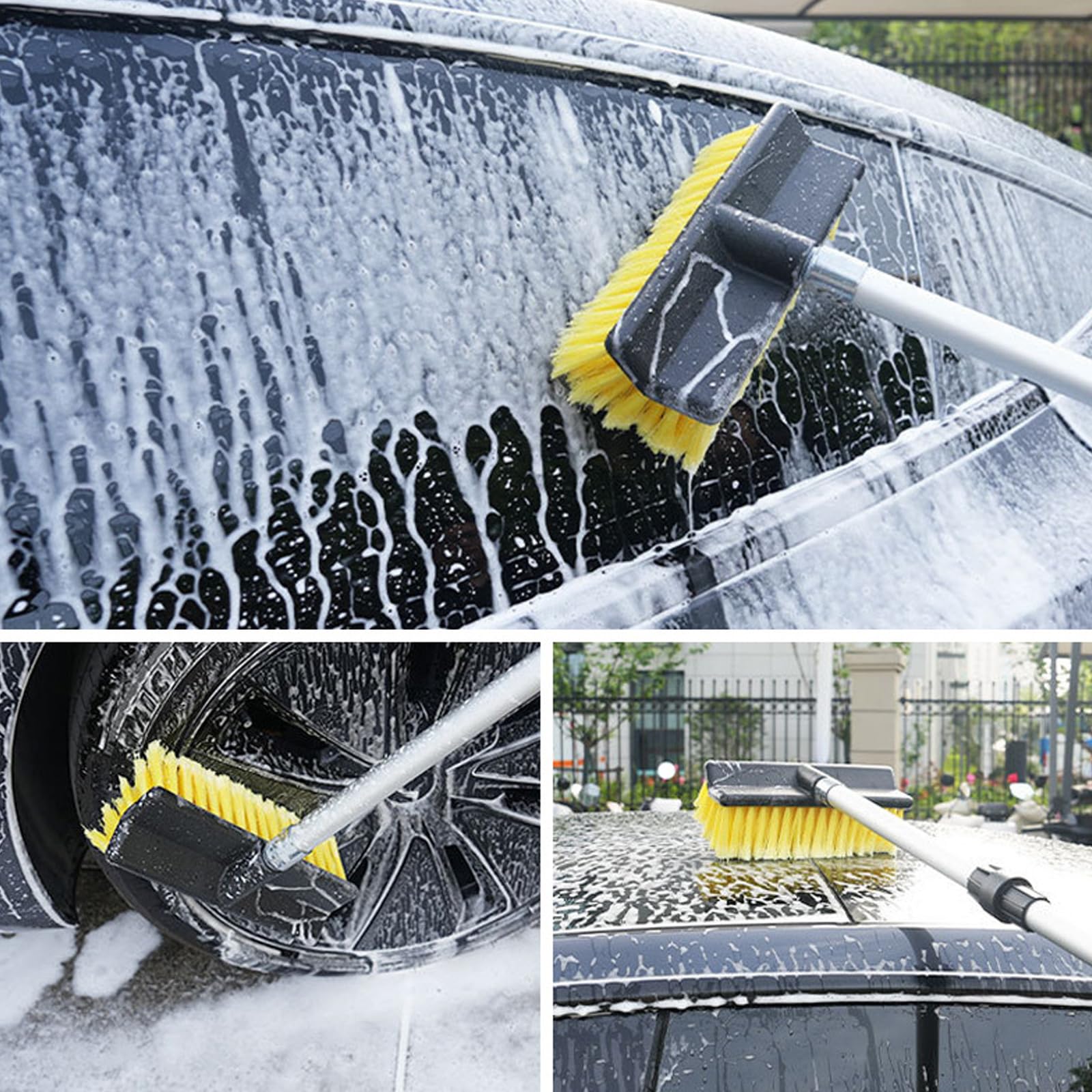 Pulverizador de agua de longitud, cepillo de limpieza para coche, cerdas suaves, fregona de limpieza para un lavado seguro y eficiente, mango telescópico, cepillo de coche con pulverizador