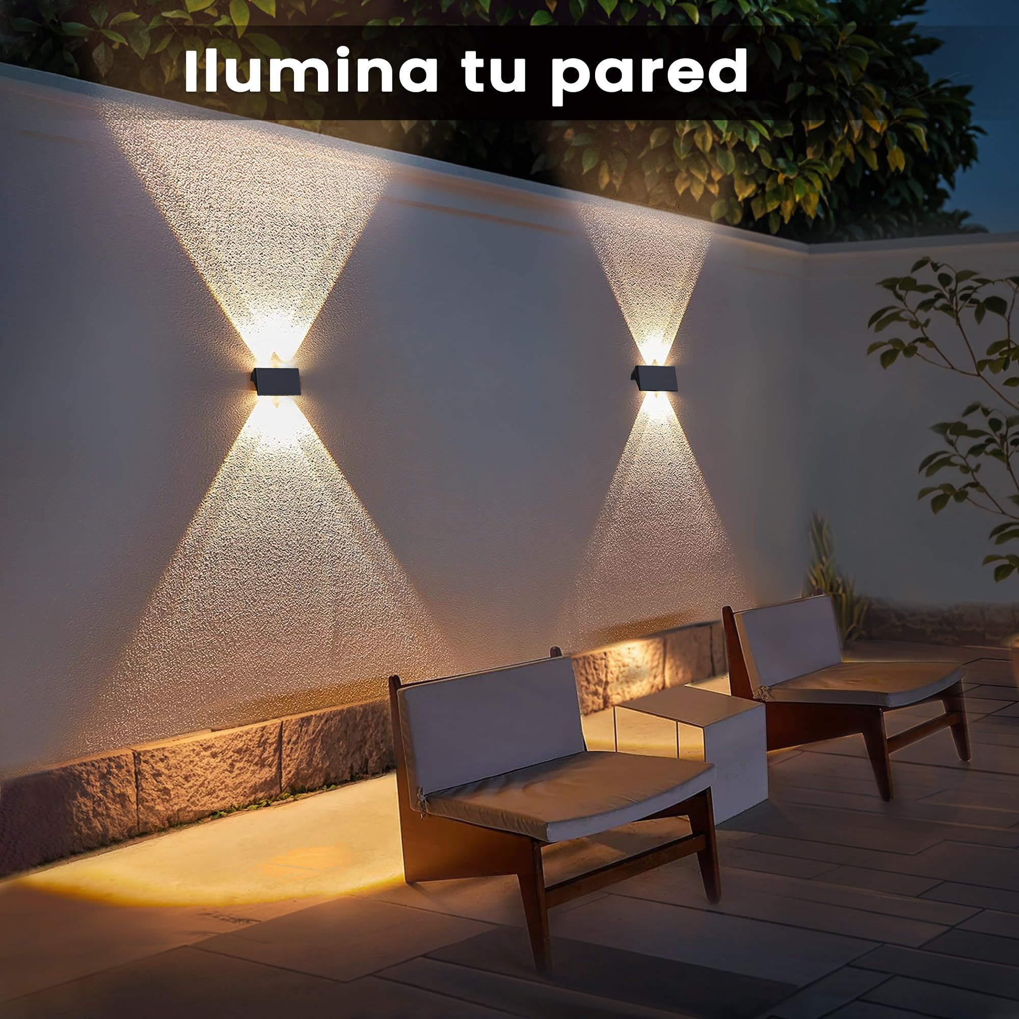 Aplique Solar Exterior, Lámparas Solares Exteriores Arriba Y Abajo IP67 Impermeable,Luces Solares Exterior Jardín Inalámbricas De 4 Led Adecuadas Para Patio Balcón Valla 4*Blanco CáLido