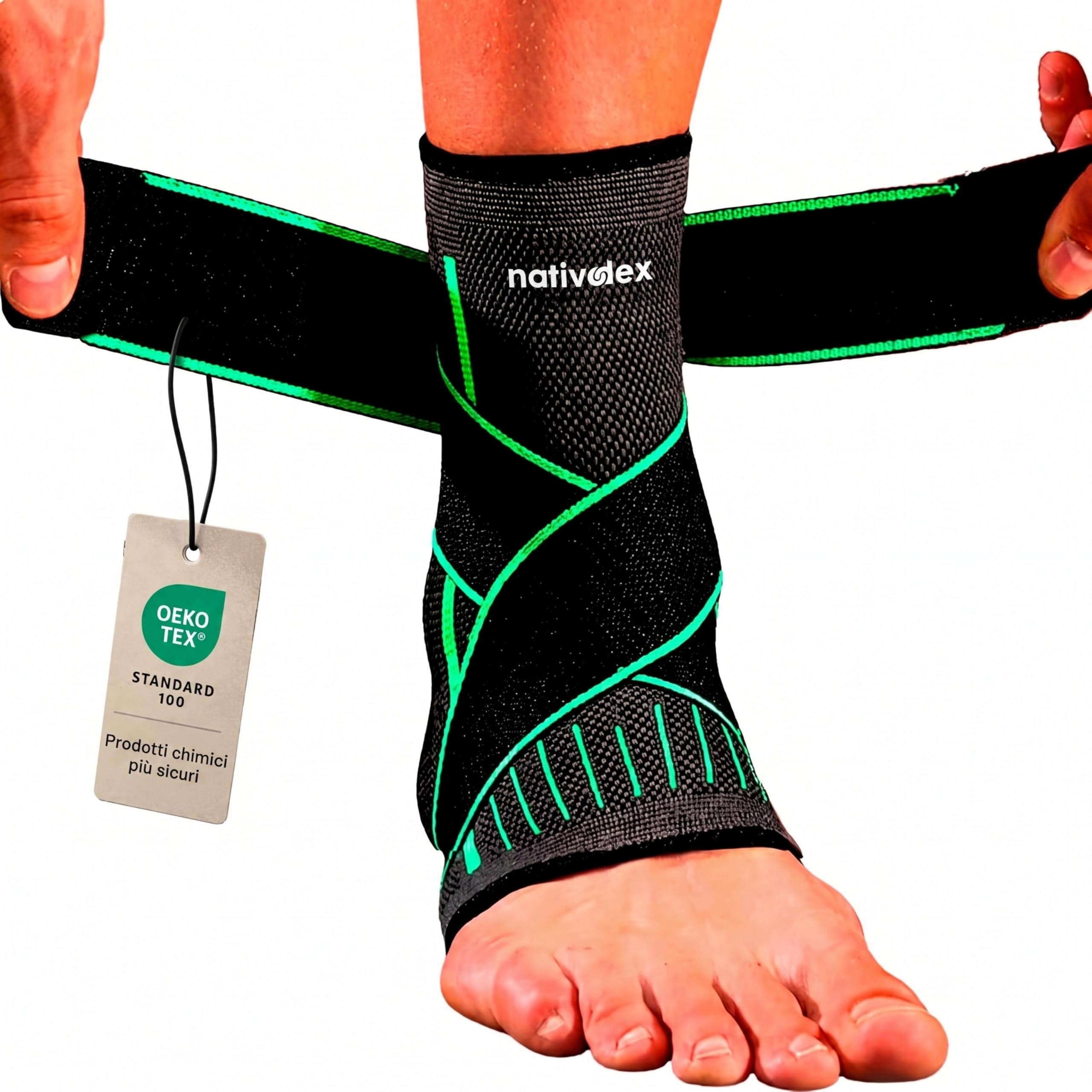 NativoDex Cavigliera Sportiva per Distorsione, Tutore Ortopedico | Fascia Elastica Regolabile con Straps · Ideale per Calcio e Corsa · Tendine d'Achille e Fascite Plantare · Per Uomo e Donna
