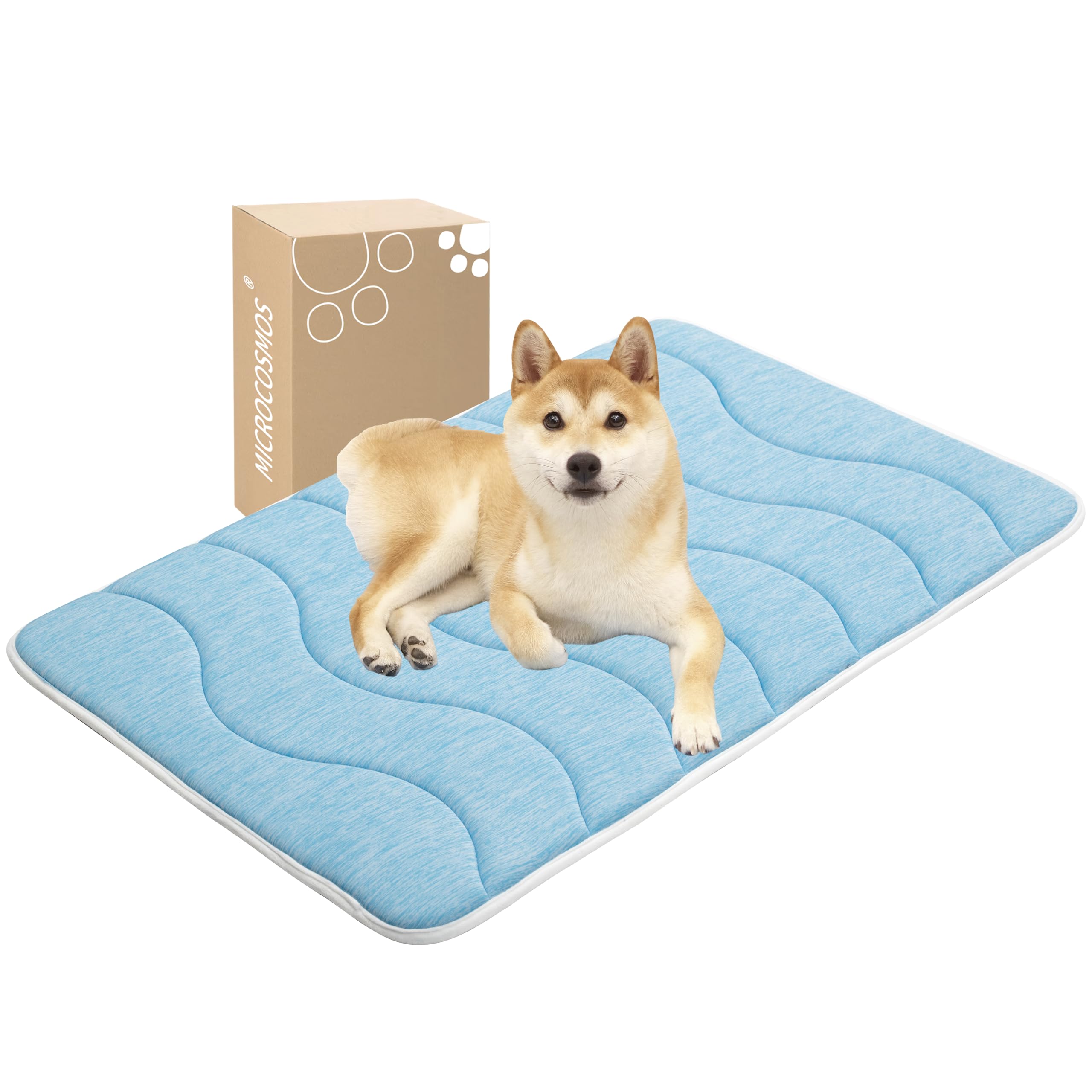 MICROCOSMOS 0.8" Thick Cooling Dog Foam Pad & Summer Pet Sleeping Mat, Machine Washable, Materials Safe, Portable Flat Pet Bed for Dogs.(Sky Blue, 36"